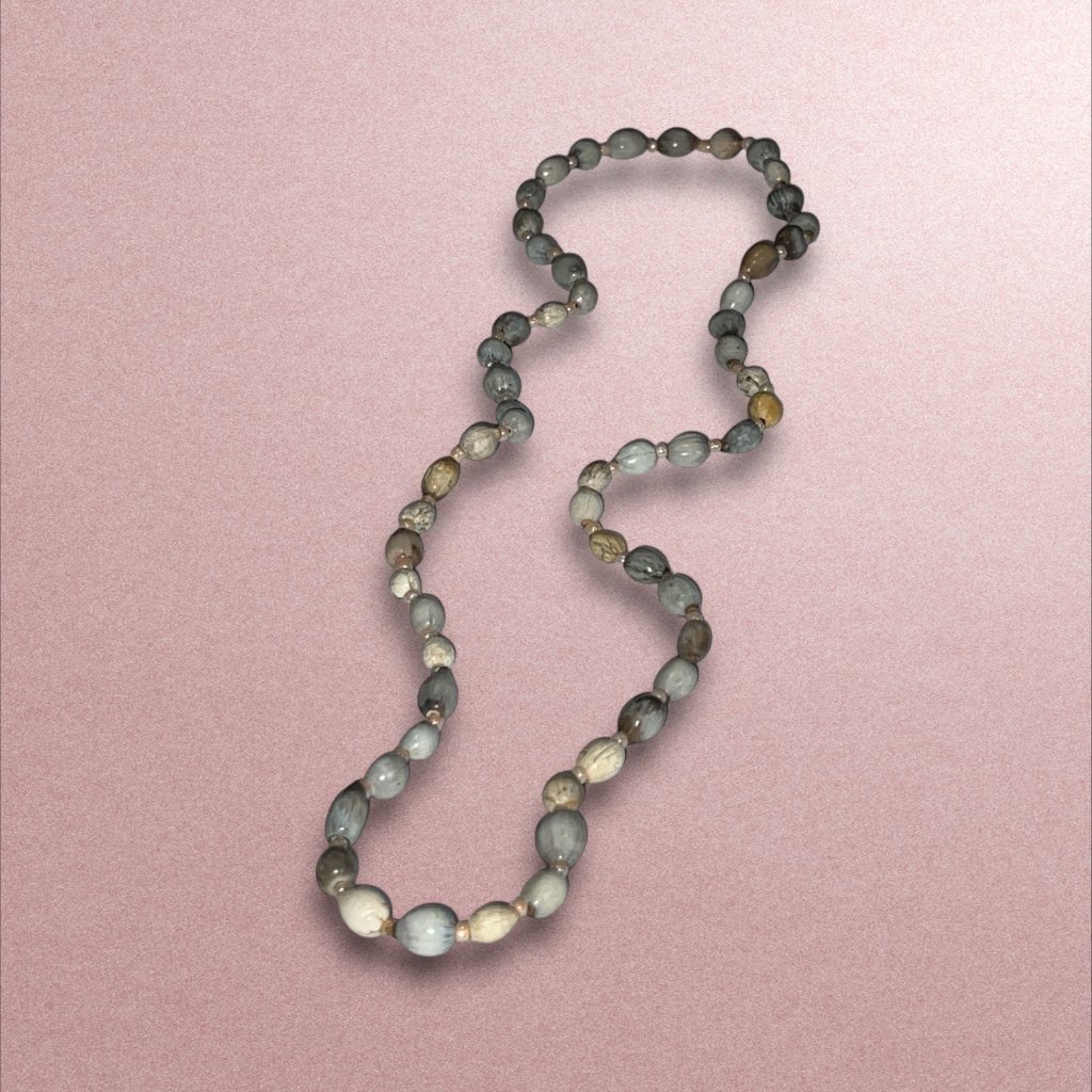 Vintage Gray & Gold Beaded Necklace With Unique Handcrafted Design - 12 Inches